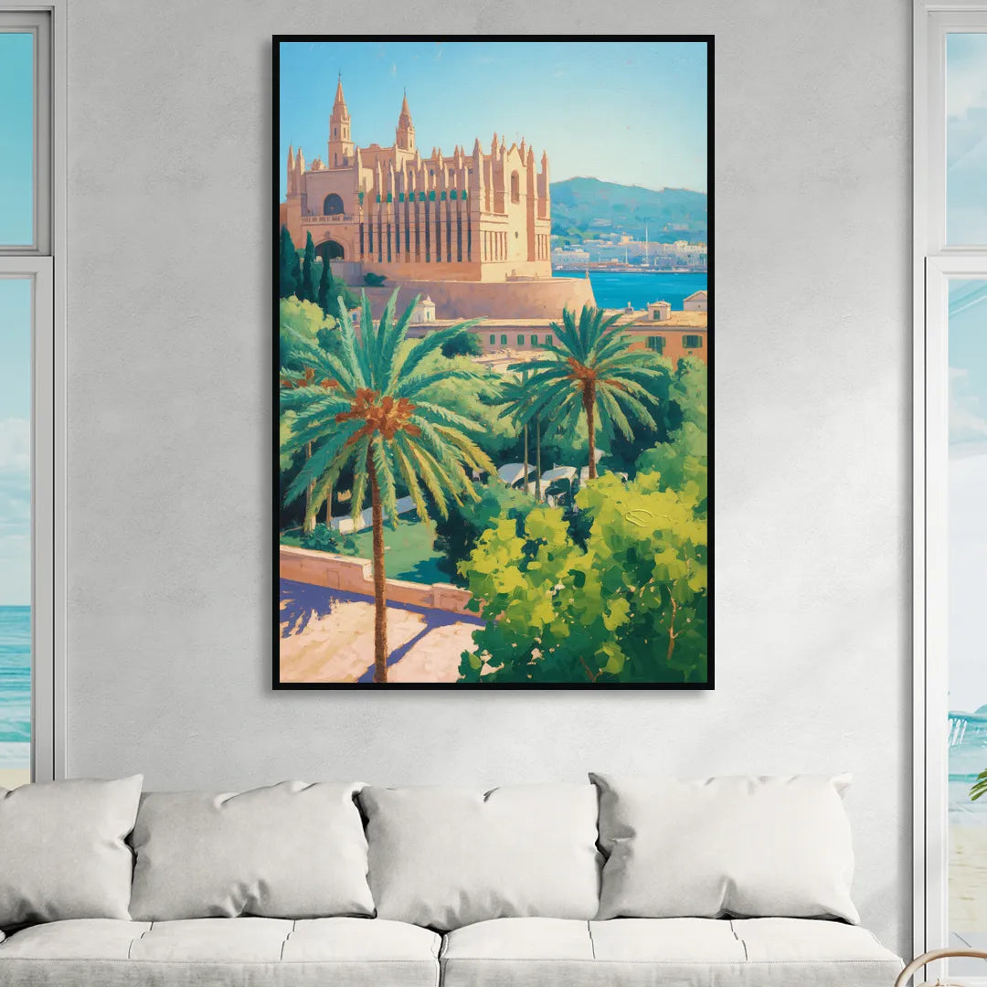 Almudaina Palace View Sitting Room - Black Canvas Wall Art