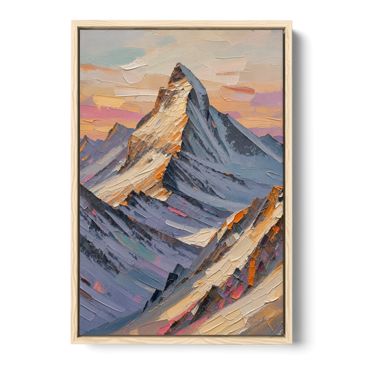 Alpenglow Peak at Winter Dusk - Oak Framed Canvas Wall Art - Front