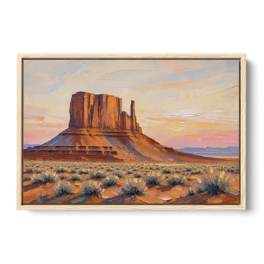 American Landscape Painting of a Desert Mesa - Oak Framed Canvas Wall Art - Front