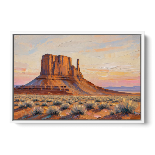American Landscape Painting of a Desert Mesa - White Framed Canvas Wall Art - Front
