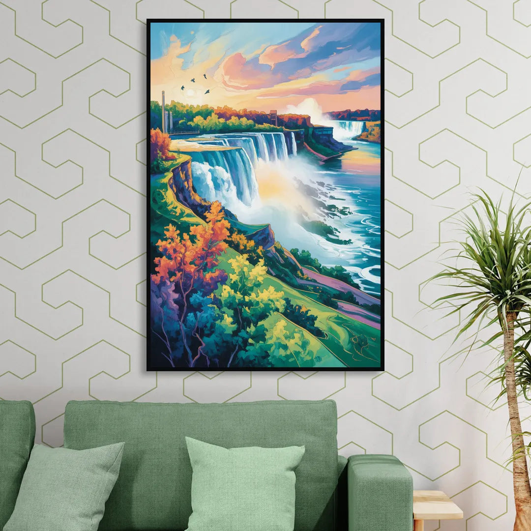 American and Canadian Falls View Sitting Room - Black Canvas Wall Art
