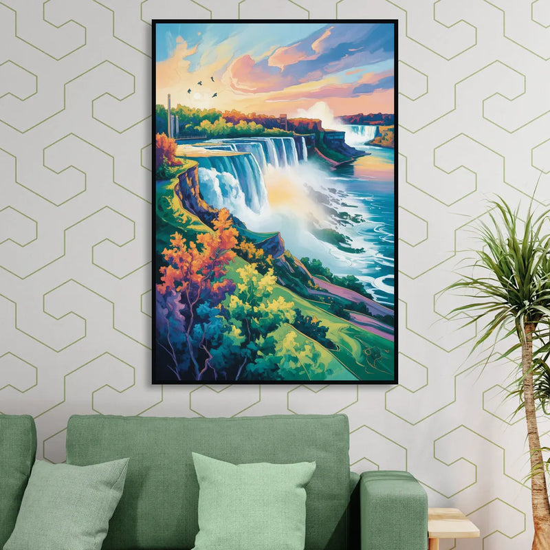 American and Canadian Falls View Sitting Room - Black Canvas Wall Art
