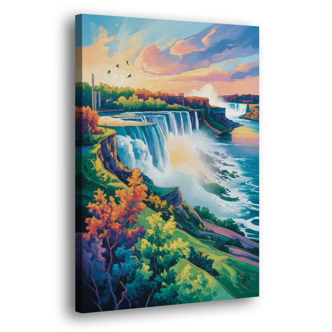 American and Canadian Falls View Side - Canvas Wall Art