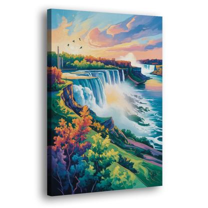 American and Canadian Falls View Side - Canvas Wall Art