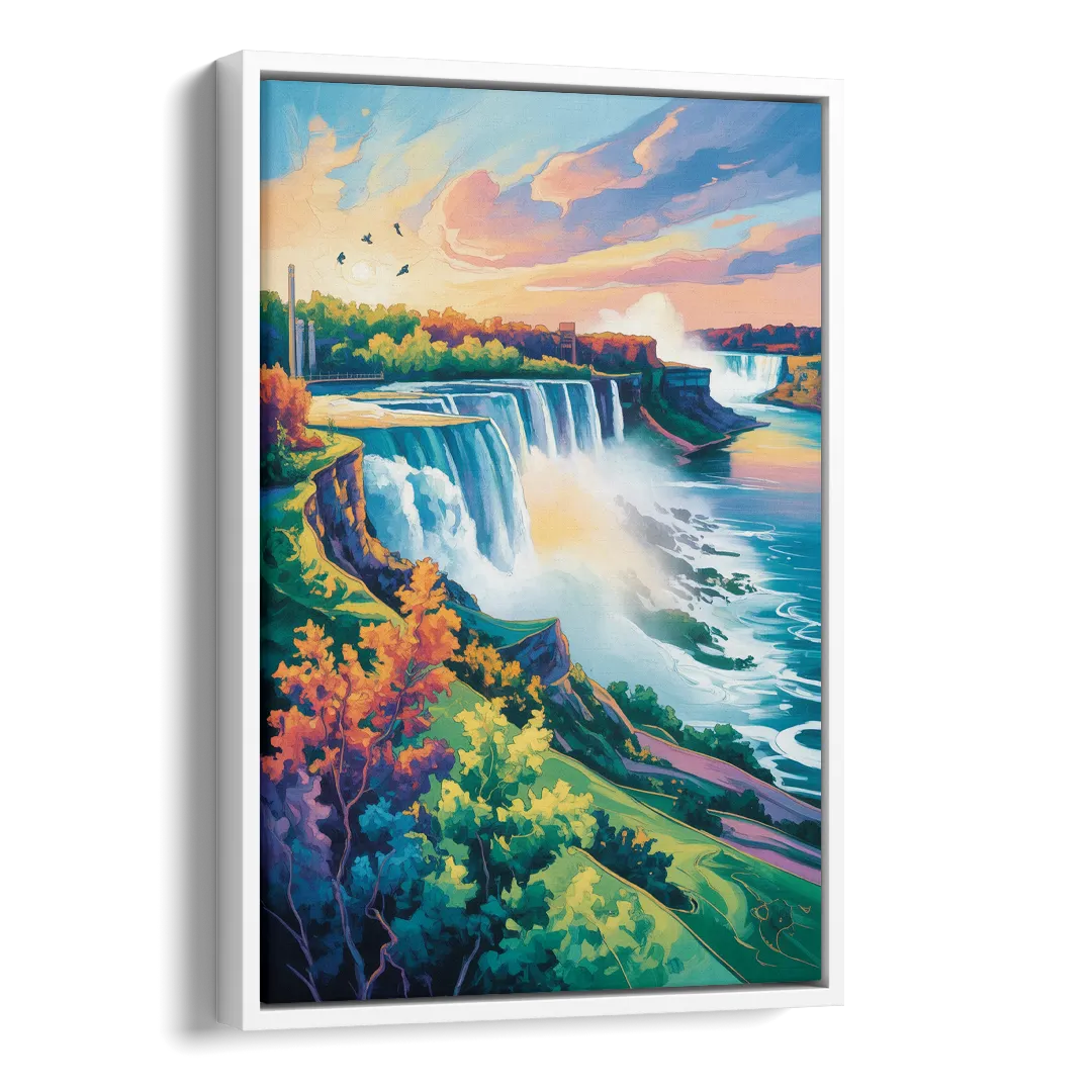 American and Canadian Falls View Side - White Canvas Wall Art
