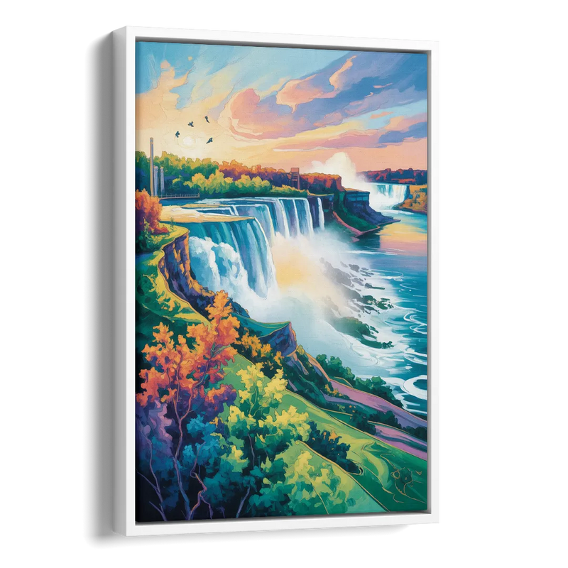 American and Canadian Falls View Side - White Canvas Wall Art