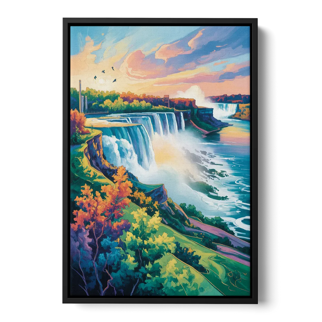 American and Canadian Falls View Front - Black Canvas Wall Art