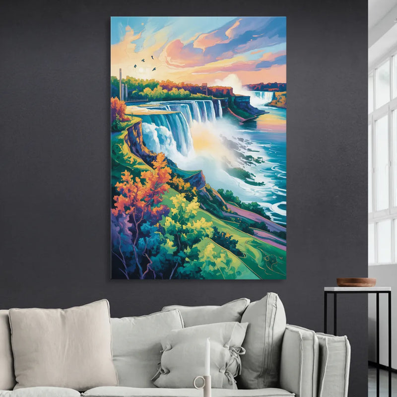 American and Canadian Falls View Living Room - Canvas Wall Art