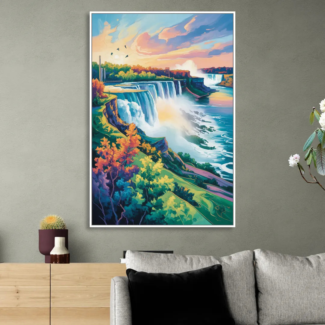 American and Canadian Falls View Sitting Room - White Canvas Wall Art