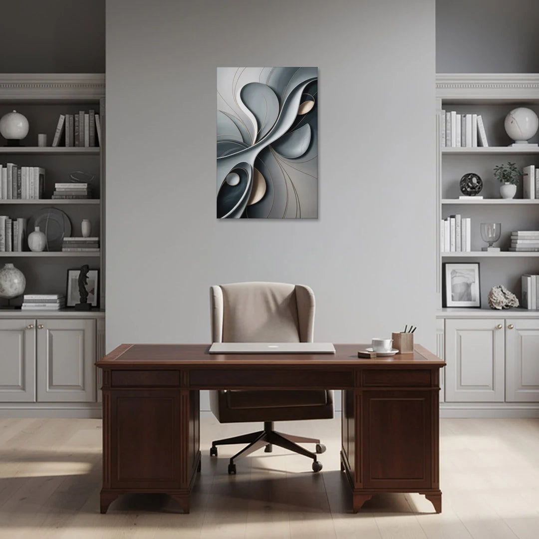 Amorphous Curves in Grey Abstract - Canvas Wall Art - Office - 24x36