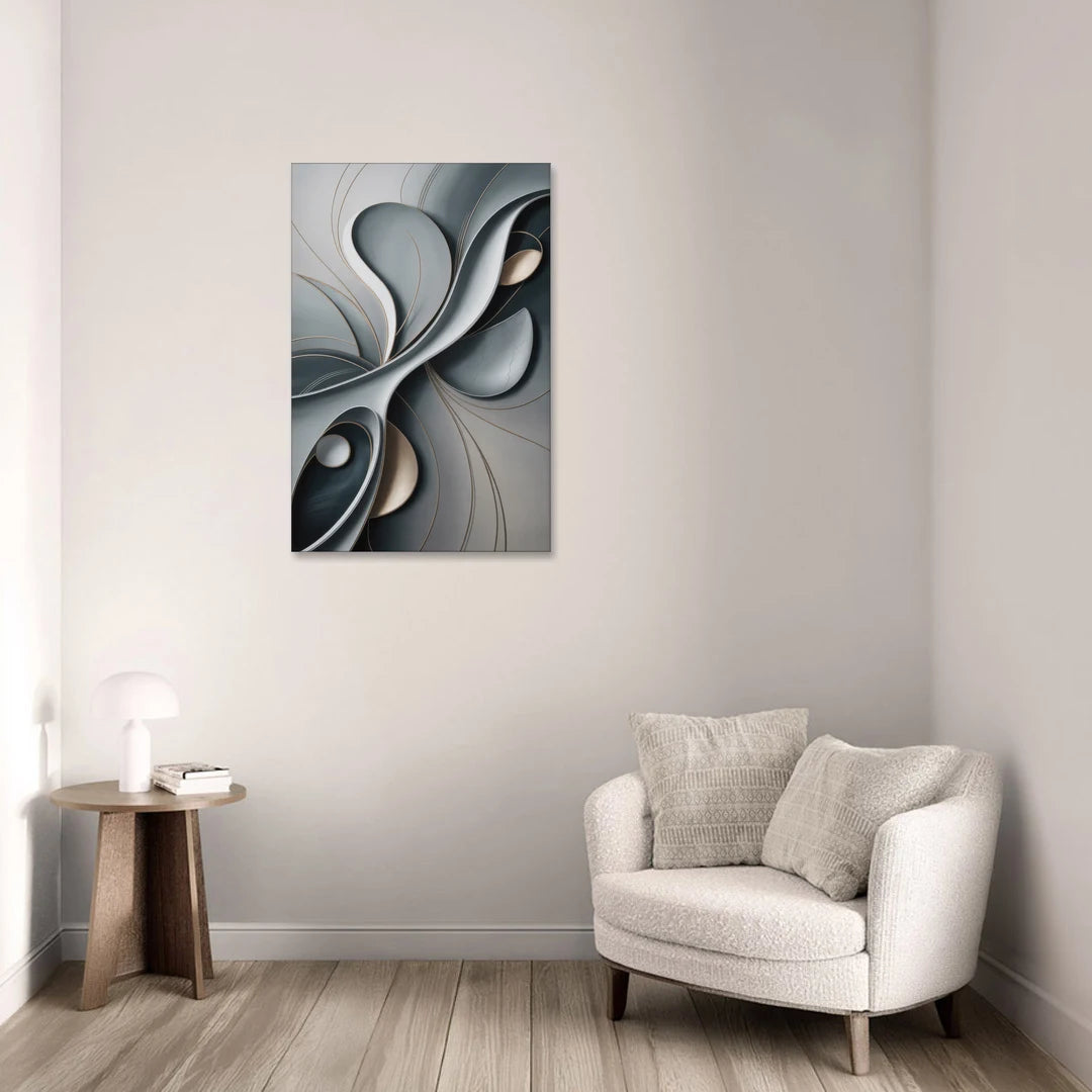Amorphous Curves in Grey Abstract - Canvas Wall Art - Sofa - 24x36