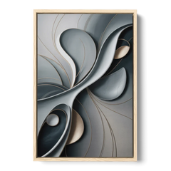 Amorphous Curves in Grey Abstract - Oak Framed Canvas Wall Art - Front
