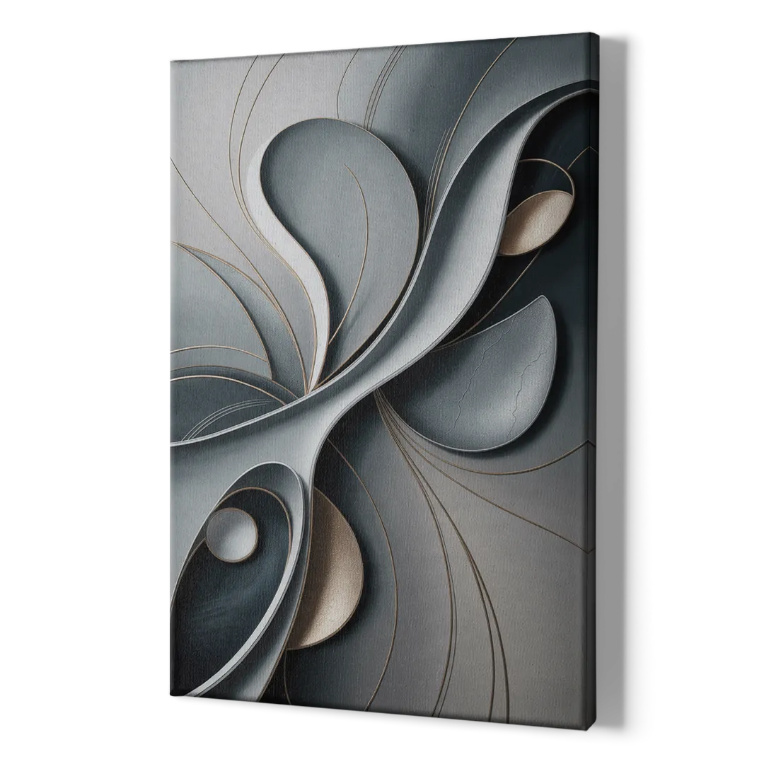 Amorphous Curves in Grey Abstract - Canvas Print Art Sides