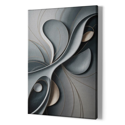 Amorphous Curves in Grey Abstract - Canvas Print Art Sides