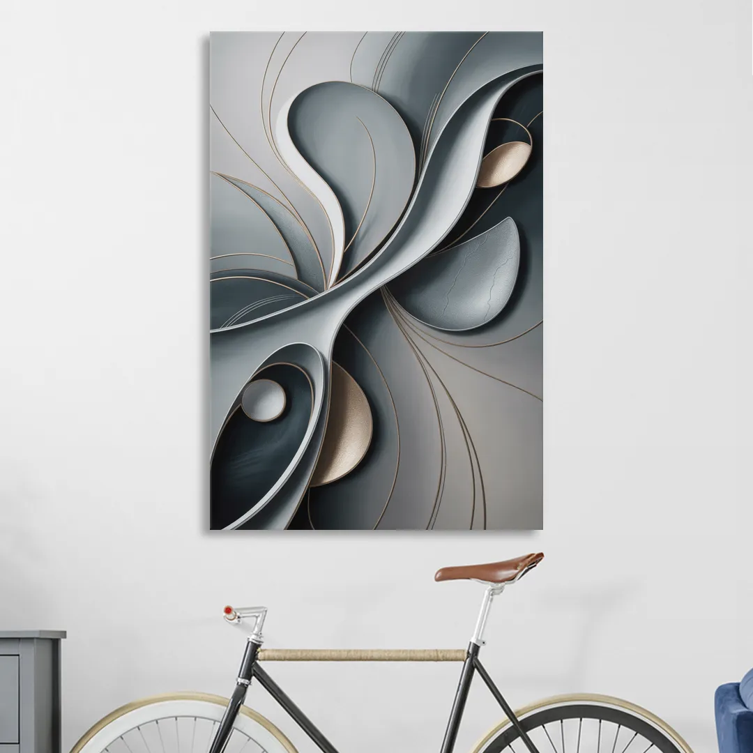 Amorphous Curves in Grey Abstract Living Room - Canvas Wall Art