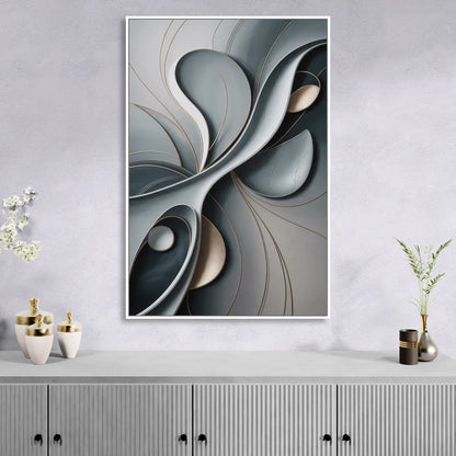 Amorphous Curves in Grey Abstract Sitting Room - White Canvas Wall Art