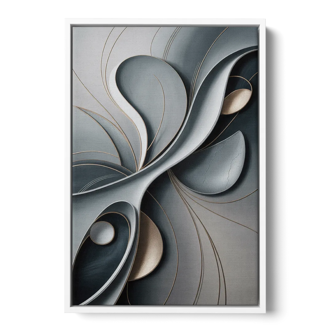 Amorphous Curves in Grey Abstract - White Frame Canvas