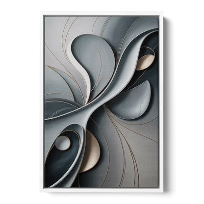 Amorphous Curves in Grey Abstract - White Frame Canvas