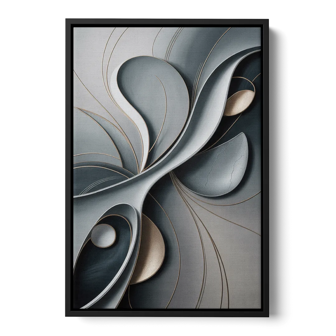 Amorphous Curves in Grey Abstract - Black Frame Canvas