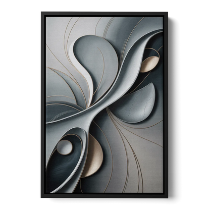 Amorphous Curves in Grey Abstract - Black Frame Canvas