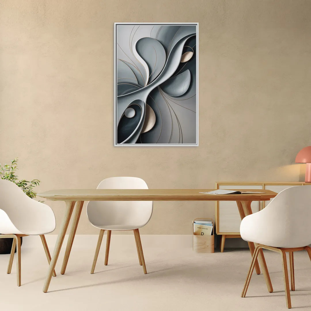 Amorphous Curves in Grey Abstract - Living Room White Frame Canvas