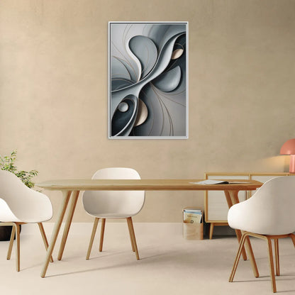 Amorphous Curves in Grey Abstract - Living Room White Frame Canvas