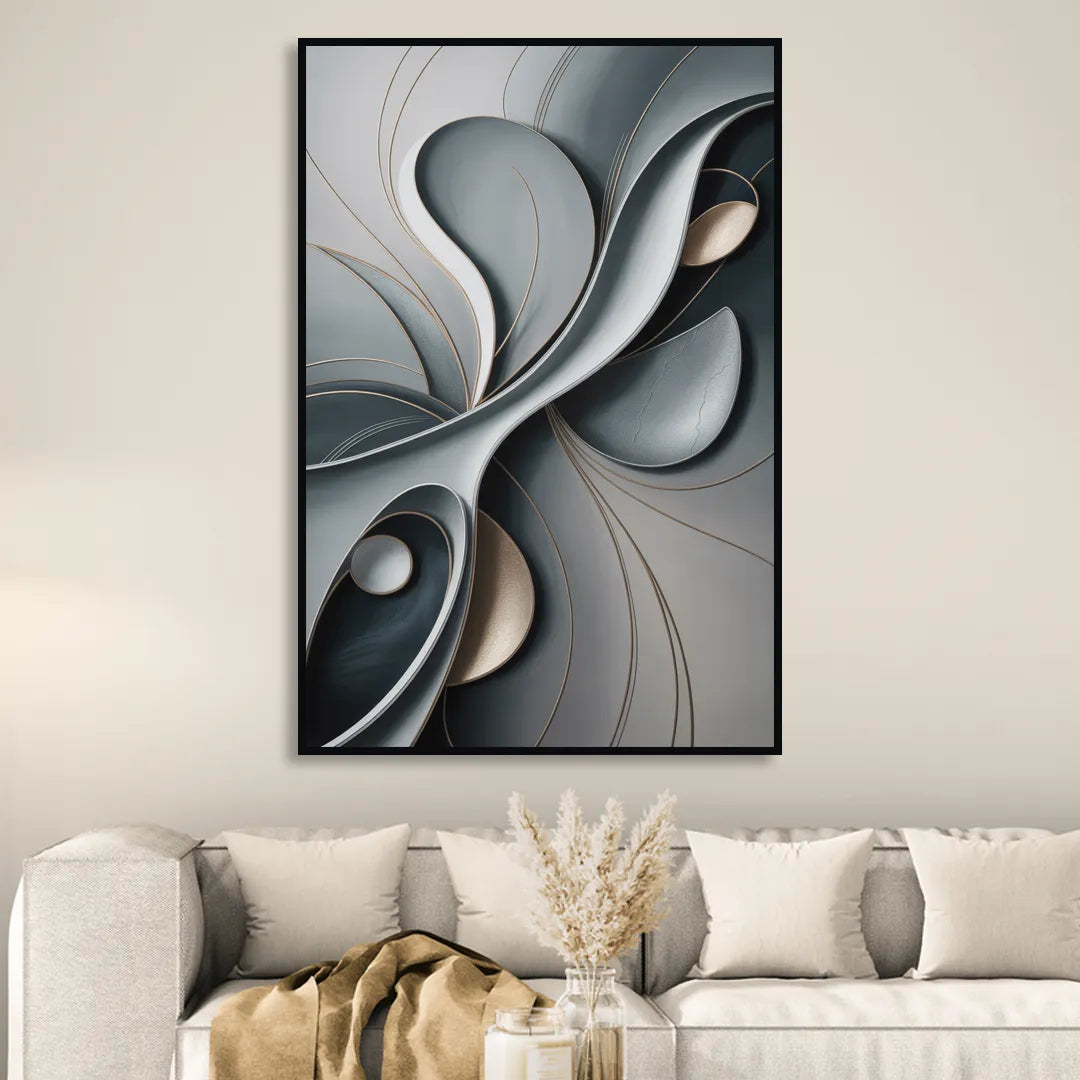 Amorphous Curves in Grey Abstract Sitting Room - Black Canvas Wall Art