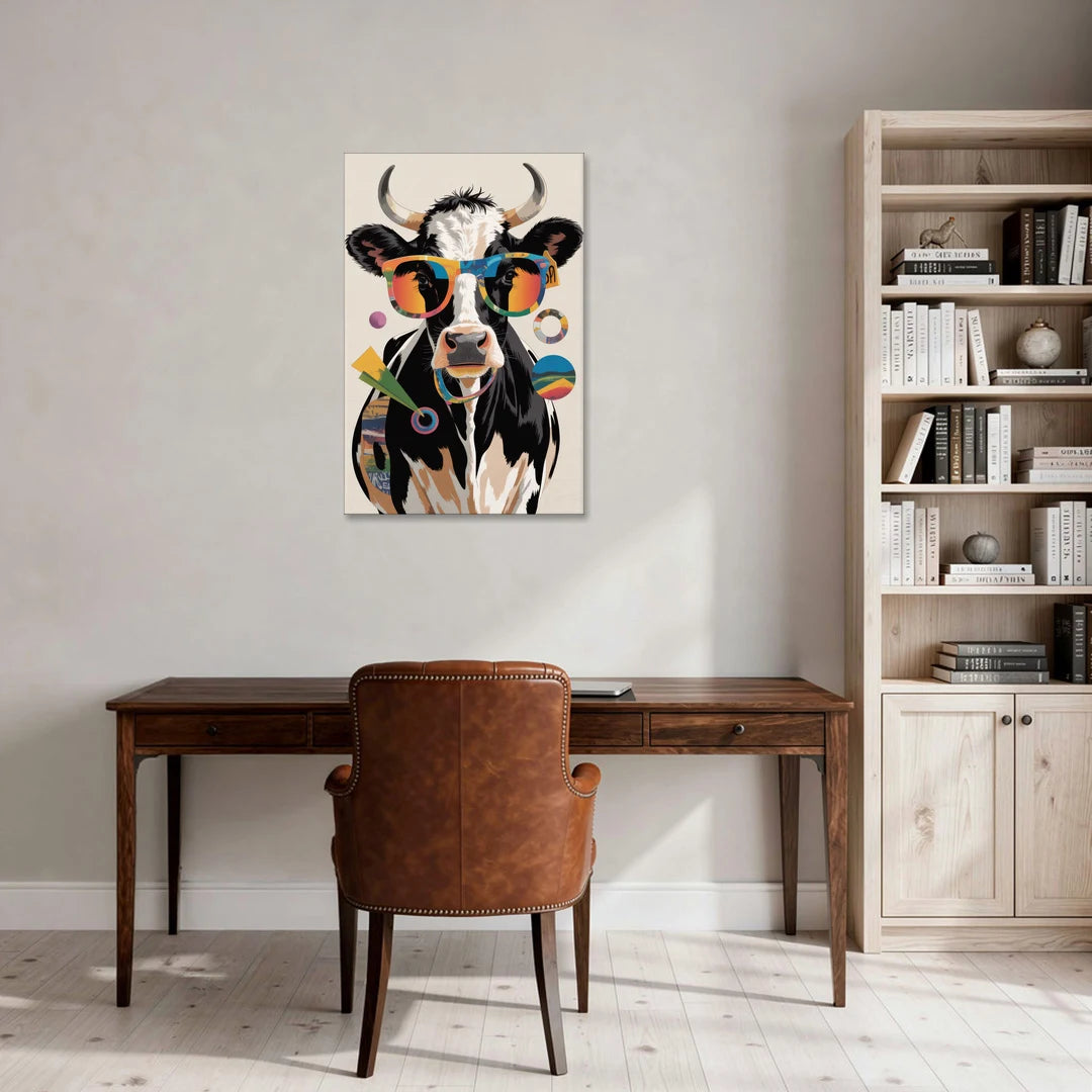 Amusing Cow with Sunglasses - Canvas Wall Art - Office - 24x36