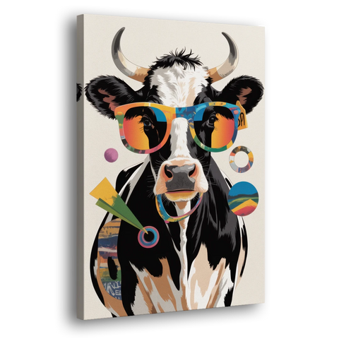 Amusing Cow with Sunglasses - Canvas Wall Art - Side