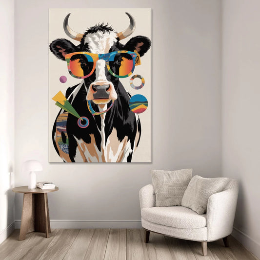 Amusing Cow with Sunglasses - Canvas Wall Art - Sofa - 40x60