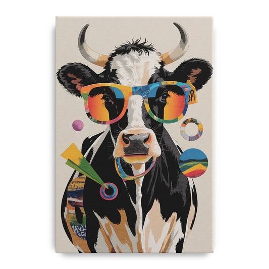 Amusing Cow with Sunglasses - Canvas Wall Art