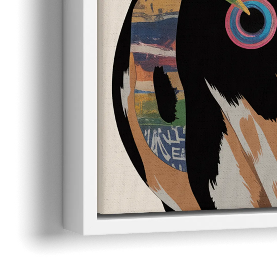 Amusing Cow with Sunglasses - Close-Up White Frame Canvas