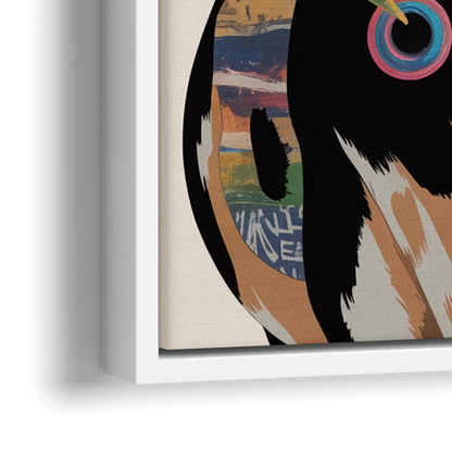 Amusing Cow with Sunglasses - Close-Up White Frame Canvas