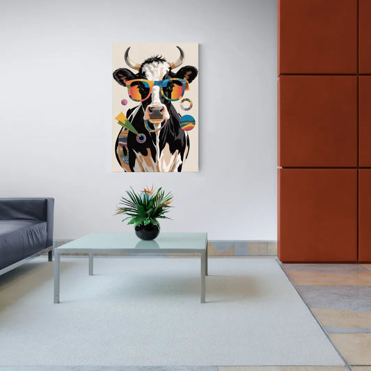 Amusing Cow with Sunglasses - Canvas Wall Art Living Room