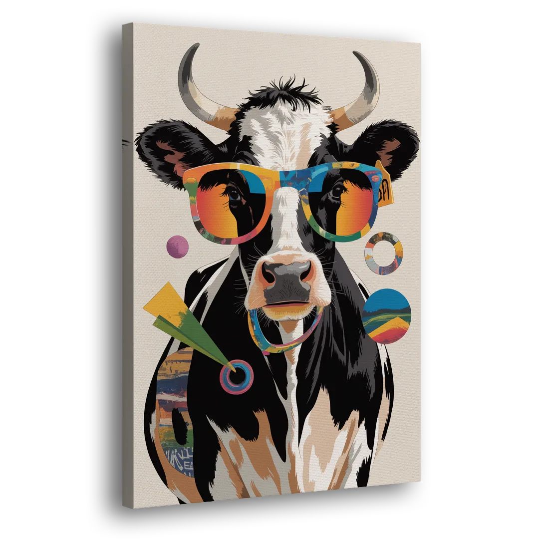 Amusing Cow with Sunglasses Side - Canvas Wall Art