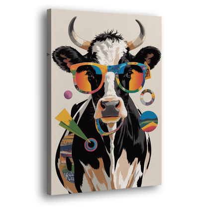 Amusing Cow with Sunglasses Side - Canvas Wall Art