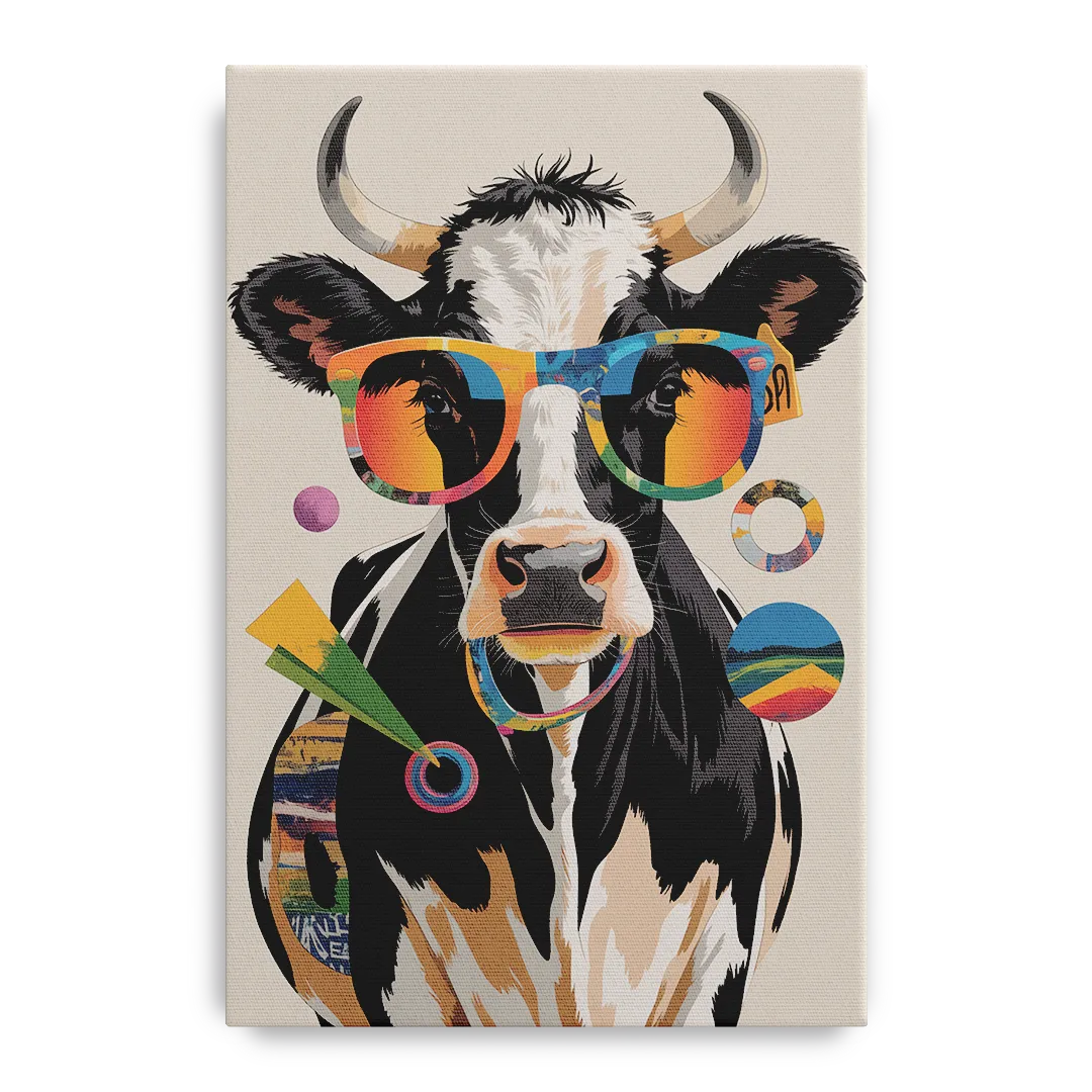 Amusing Cow with Sunglasses Front - Canvas Wall Art