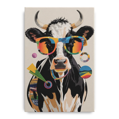 Amusing Cow with Sunglasses Front - Canvas Wall Art