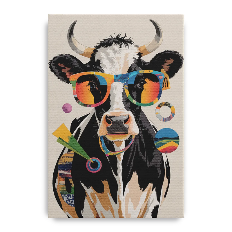 Amusing Cow with Sunglasses Front - Canvas Wall Art