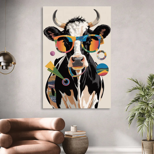Amusing Cow with Sunglasses Living Room - Canvas Wall Art