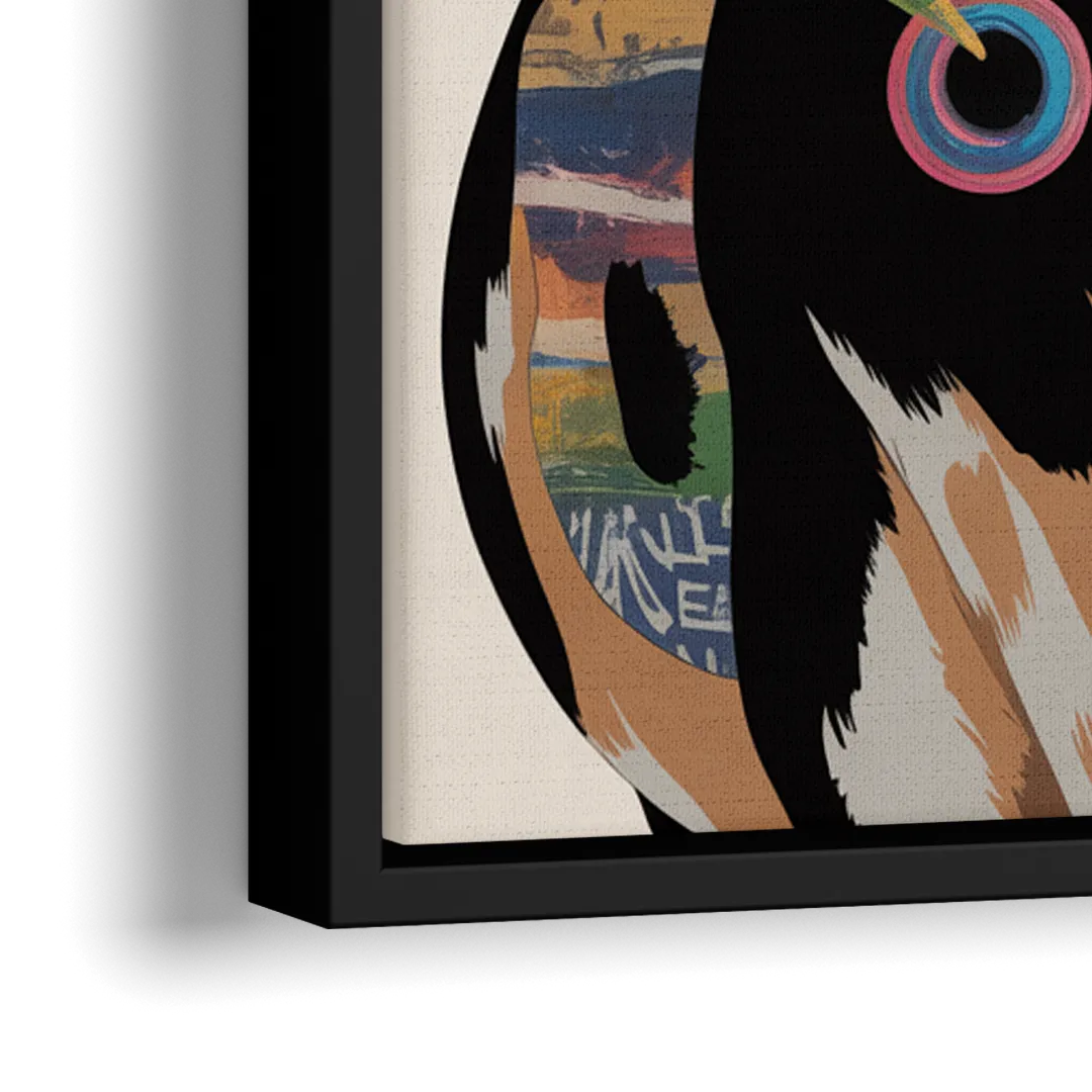 Amusing Cow with Sunglasses - Close-Up Black Frame Canvas