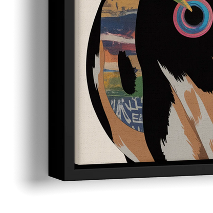 Amusing Cow with Sunglasses - Close-Up Black Frame Canvas