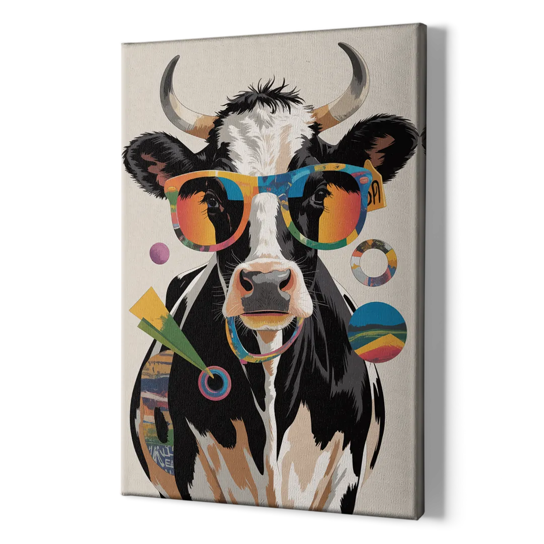 Amusing Cow with Sunglasses - Canvas Print Art Sides