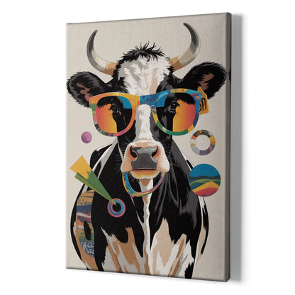 Amusing Cow with Sunglasses - Canvas Print Art Sides
