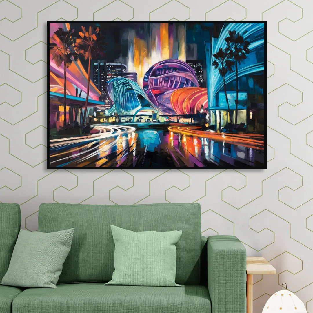 Anaheim Downtown Glow Living Room - Black Canvas Wall Art