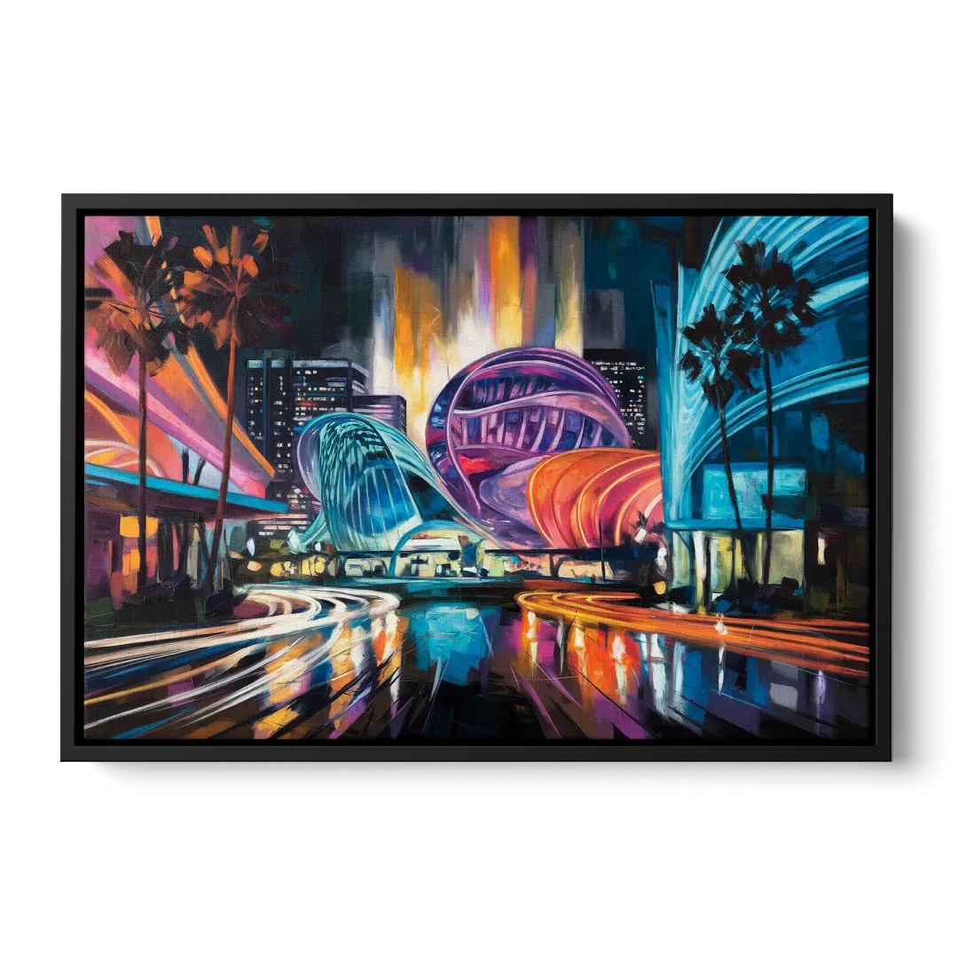 Anaheim Downtown Glow Front - Black Canvas Wall Art