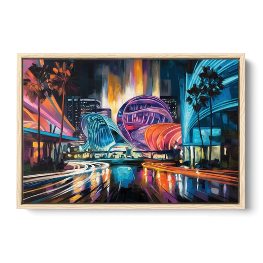 Anaheim Downtown Glow - Oak Framed Canvas Wall Art - Front