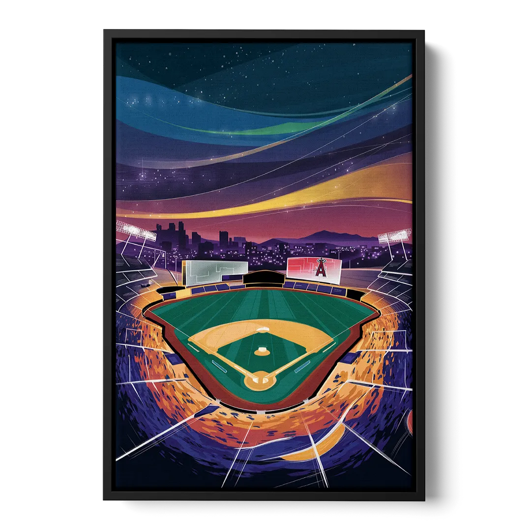 Anaheim Stadium Nights Front - Black Canvas Wall Art