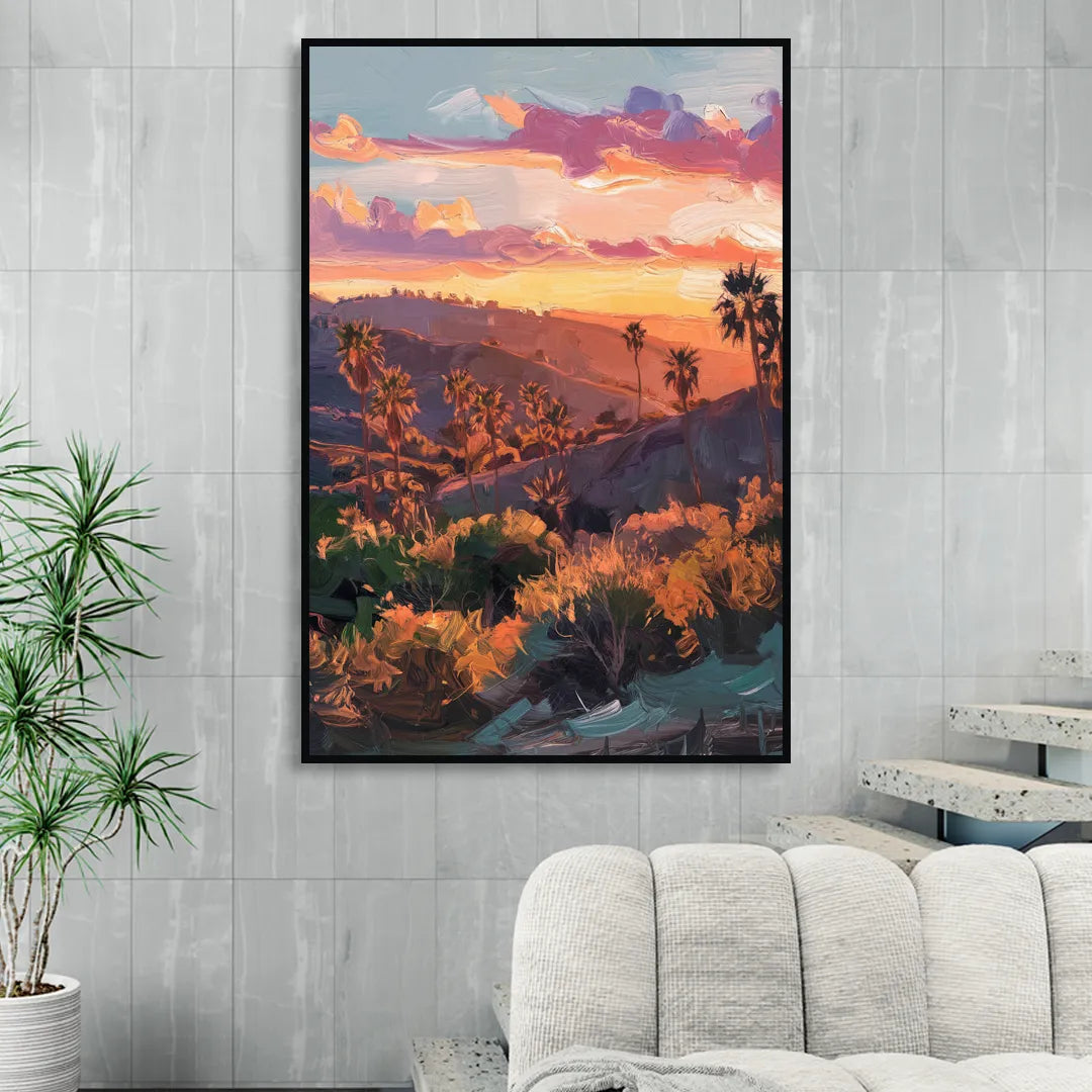 Anaheim Sunset Views Sitting Room - Black Canvas Wall Art