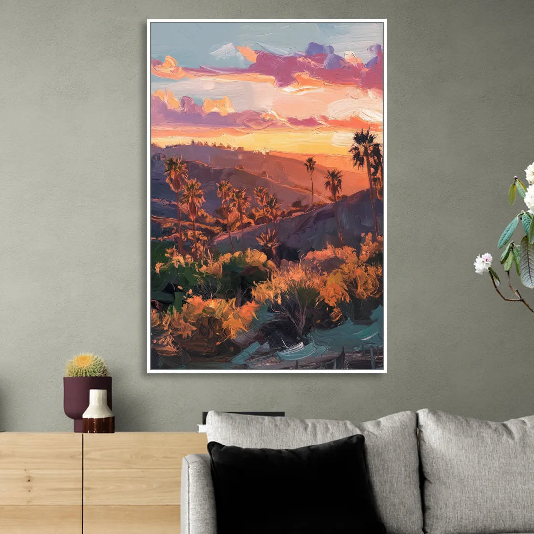 Anaheim Sunset Views Living Room - White Canvas Wall Art